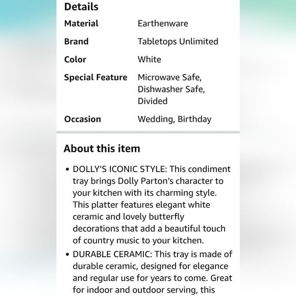 Tabletops Unlimited X Dolly Parton Stoneware 3-Section Serving Tray - Picture 7 of 9